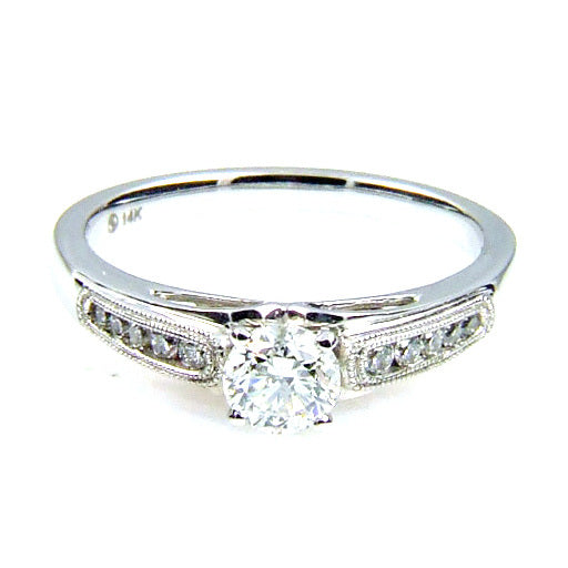 Natural .50ct Diamond Eng Only 14KT White Gold