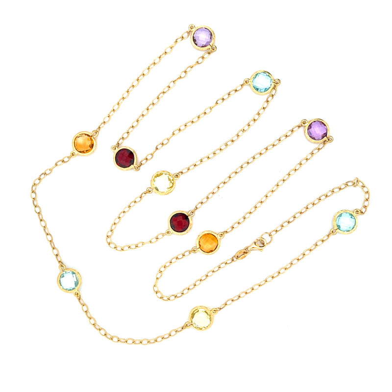 Natural 12.85ct Multi Stone Necklace 14KT Yellow Gold