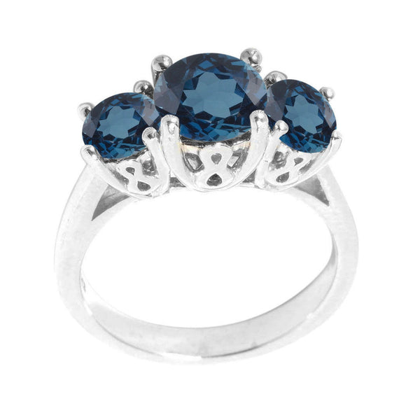 V3 Jewelry Natural London Blue Topaz & Sterling Silver Three-Stone Ring