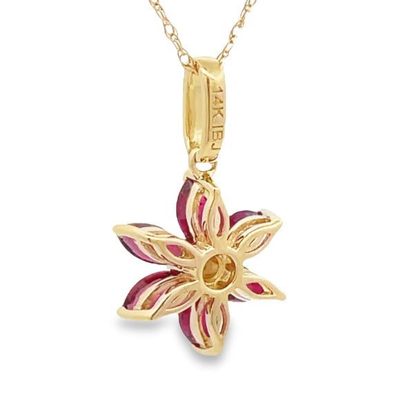 .31ct Ruby Diamond Flower Pendant 14KT Yellow Gold