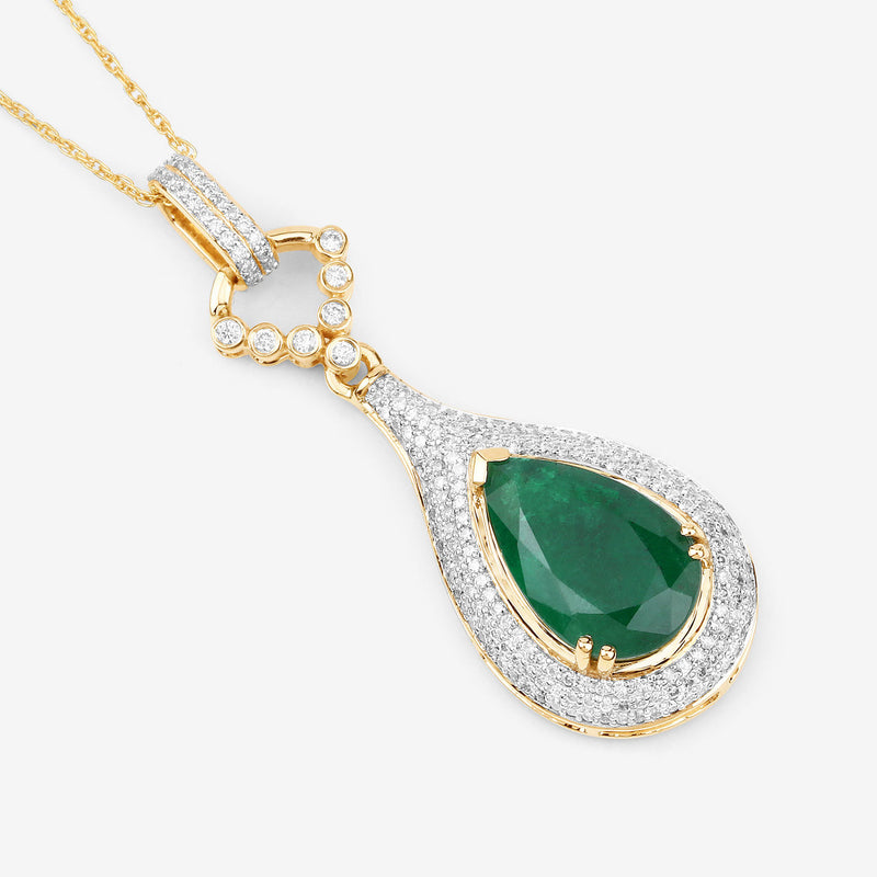 IGI Certified 4.30 Carat Genuine Zambian Emerald and White Diamond 14K Yellow Gold Pendant