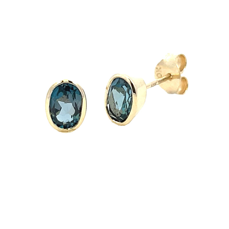 .97ct London Blue Topaz Stud Earrings 10KT Yellow Gold