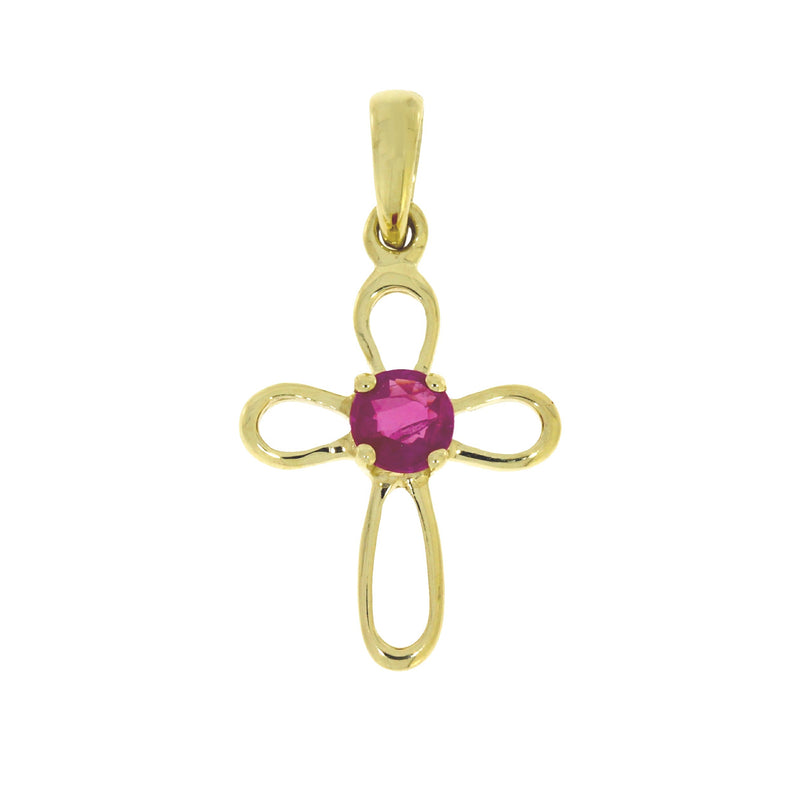 .18ct Ruby Cross Religious Pendant 10KT Yellow Gold