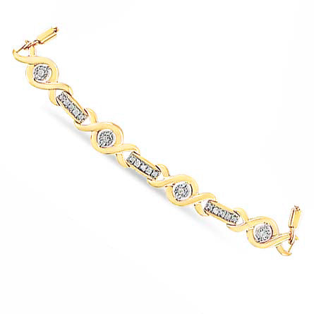 14K Yellow Gold Plated .925 Sterling Silver Channel Set Diamond Accent Twist 4”-10” Adjustable Bolo Bracelet (I-J Color, I3 Clarity)