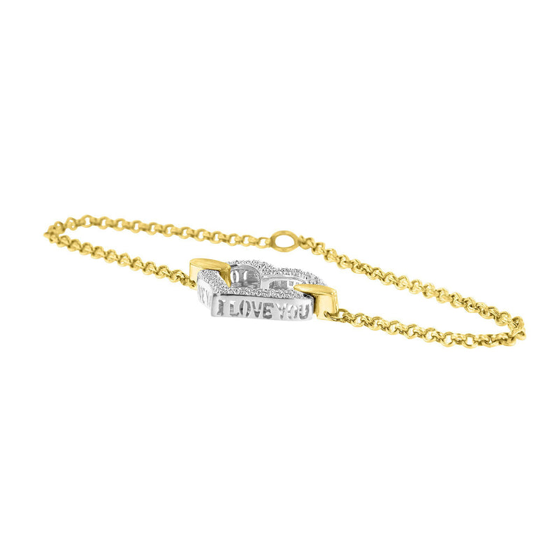 10K Two Tone Gold 1/4 Cttw Diamond Encrusted Heart Charm 7" Bracelet (H-I Color, I1-I2 Clarity)