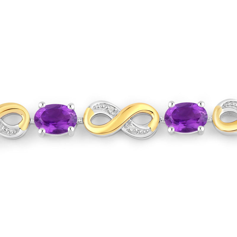 3.26 Carat Genuine Amethyst and White Topaz .925 Sterling Silver Bracelet