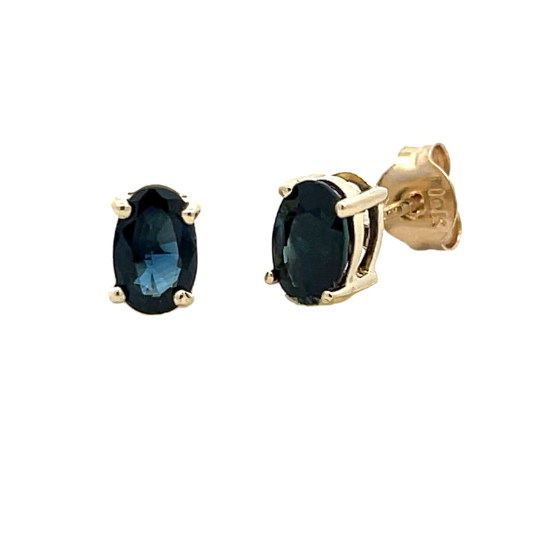 Genuine 1.14ct Sapphire Stud Earrings 10KT Yellow Gold