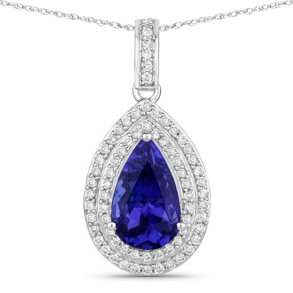 2.56 Carat Genuine Tanzanite and White Diamond 14K White Gold Pendant