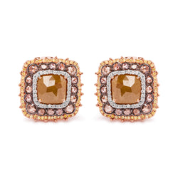 14K Rose Gold 6.00 Cttw Fancy Diamond Cushion Shaped Triple Halo Stud Earrings (Fancy Color, I2-I3 Clarity)