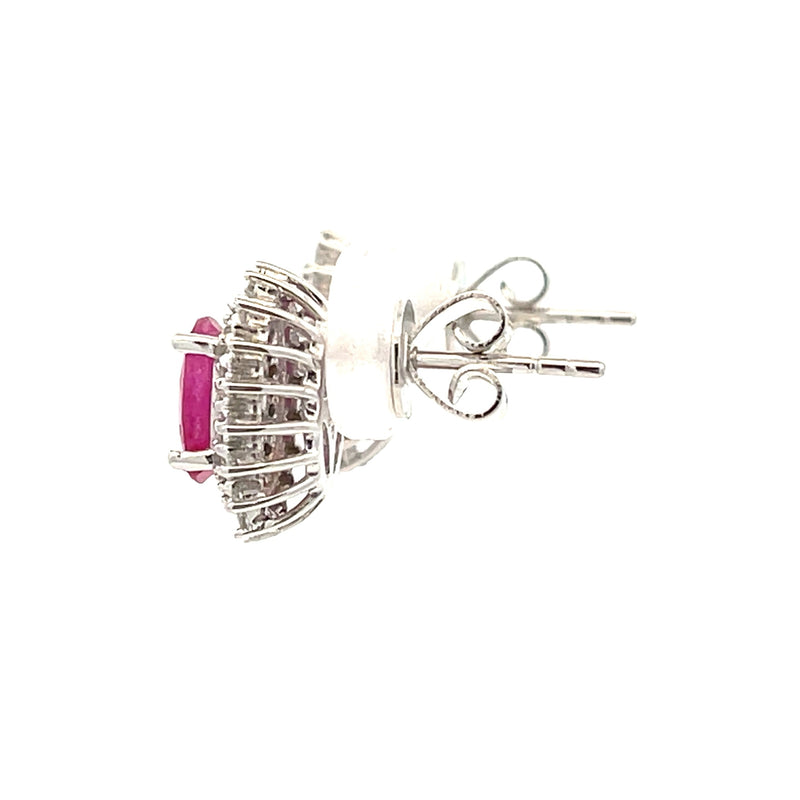 Natural 1.95ct Ruby Diamond Earrings 14KT White Gold