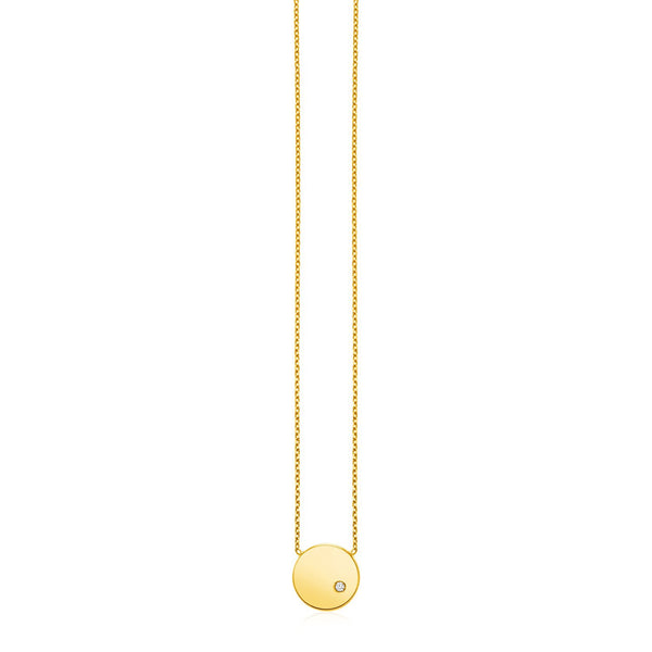 14k Yellow Gold Necklace with Polished Round Pendant with Diamond