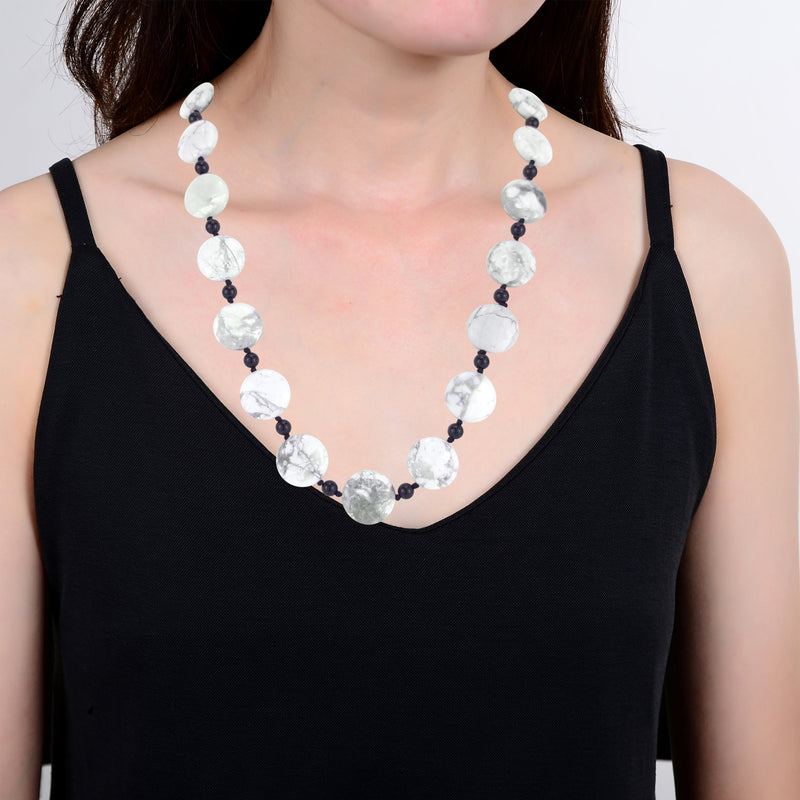 V3 Jewelry Natural Howlite and Onyx Beaded Endless Necklace -28"