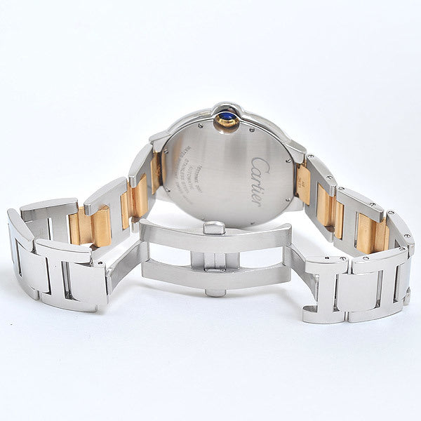 Cartier Baron Blue LM Combination Silver Dial K18YG Stainless Steel Automatic W69009Z3 Mens Watch
