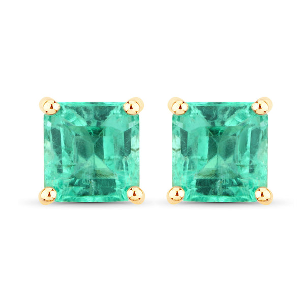 1.06 Carat Genuine Emerald 14K Yellow Gold Earrings