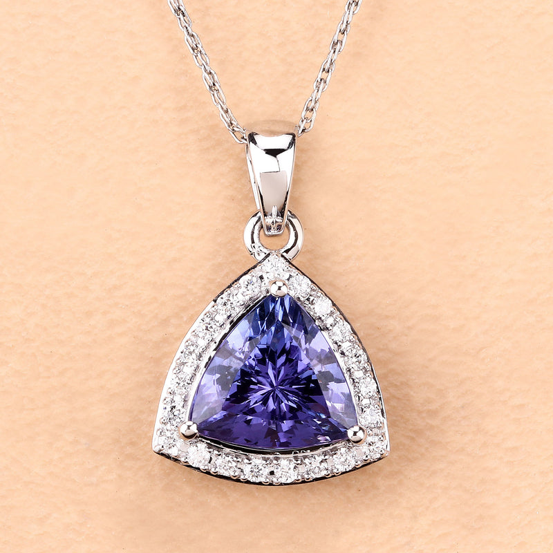 2.40 Carat Genuine Tanzanite and White Diamond 14K White Gold Pendant