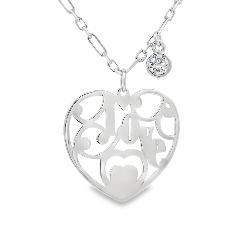 Cubic Zirconia Heart Love Pendant Sterling Silver