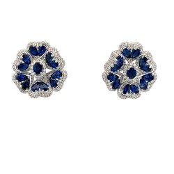 9.23ct Sapphire Diamond Flower Earrings 18KT White Gold