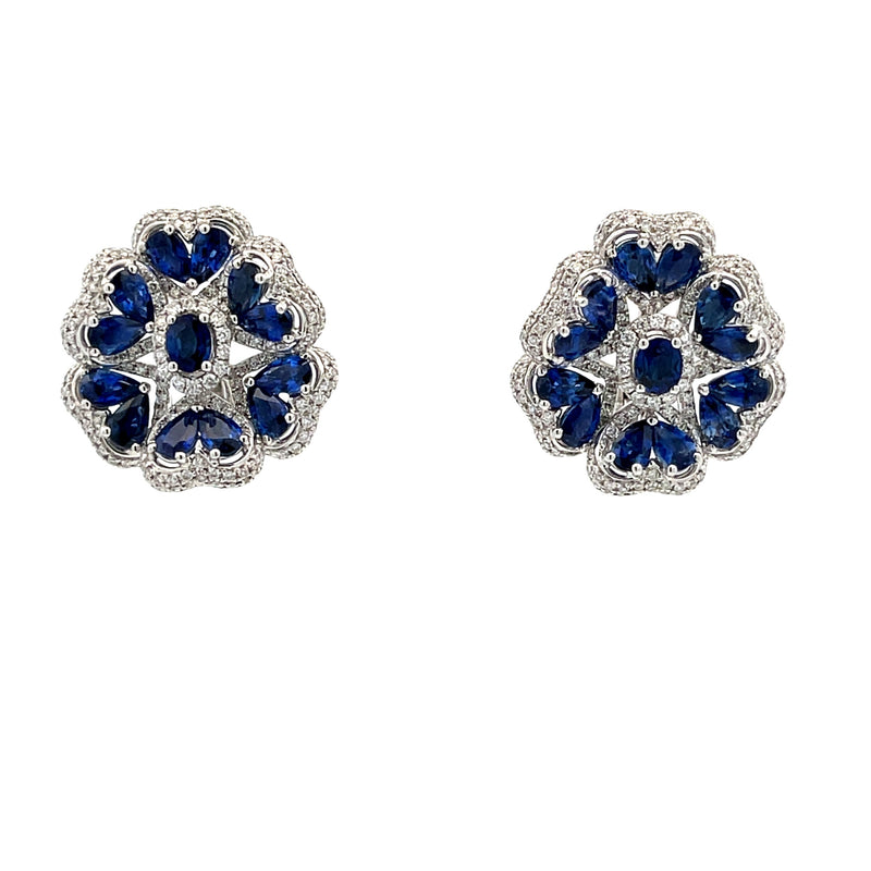 9.23ct Sapphire Diamond Flower Earrings 18KT White Gold