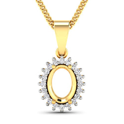 0.13 Carat Genuine White Diamond 14K Yellow Gold Semi Mount Pendant - holds 8x6mm Oval Gemstone