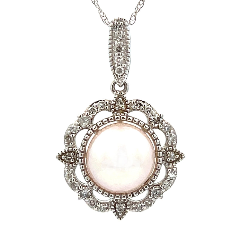 .20ct FW Pearl Diamond Fashion Pendants 14KT White Gold