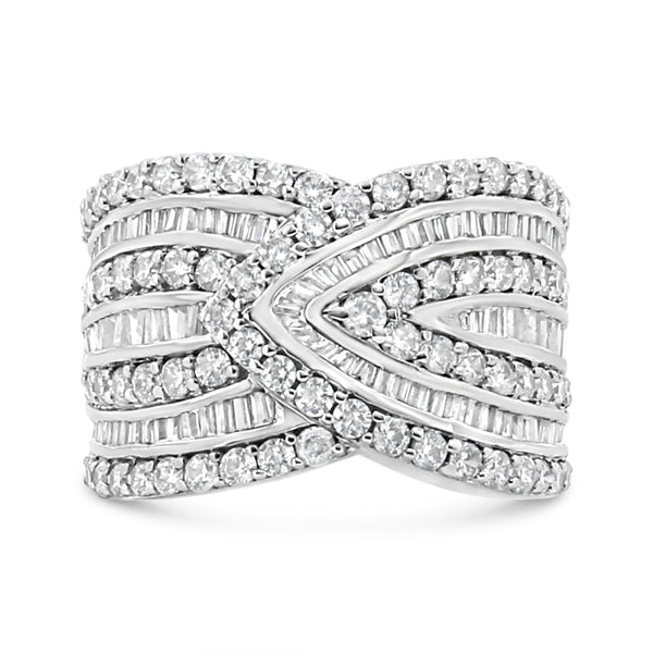 .925 Sterling Silver 2 3/8 Cttw Diamond Multi Row Overlay Band Ring ( J-K Color, I3 Clarity) - Ring Size 7