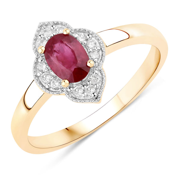 0.62 Carat Genuine Mozambique Ruby And White Diamond 10K Yellow Gold Ring