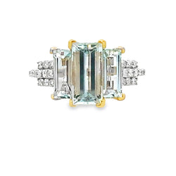 Natural 2.67ct Aquamarine Diamond Ring 14KT Yellow Gold