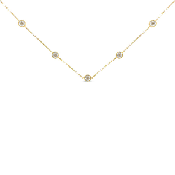 Yellow Color Plated Sterling Silver Diamond Station Necklace (1/2 cttw, K-L Color, I2-I3 Clarity)