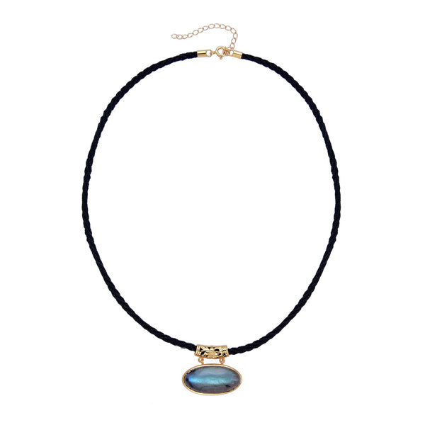 Labradorite Gold plated Sterling Silver Pendant with 18" Black Cord