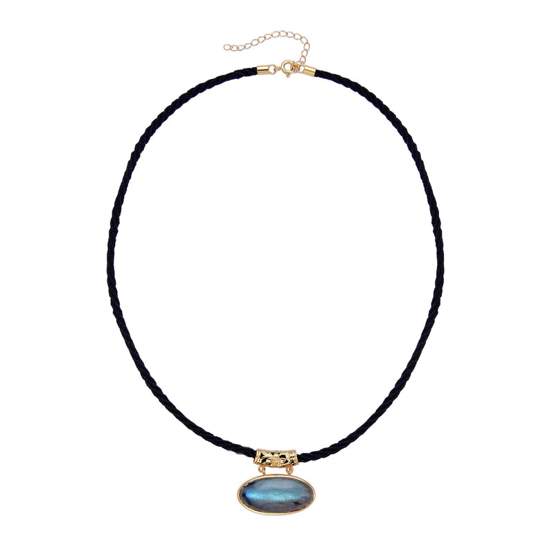 Labradorite Gold plated Sterling Silver Pendant with 18" Black Cord