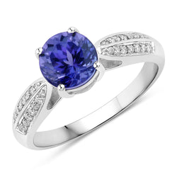 1.88 Carat Genuine Tanzanite and White Diamond 14K White Gold Ring