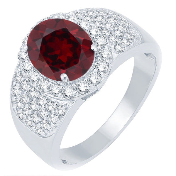 V3 Jewelry Natural Garnet & White Topaz Oval Pavé-Set Halo Ring