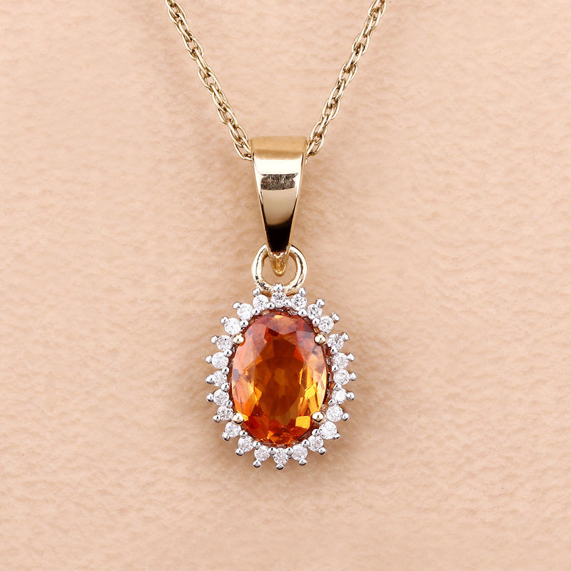 0.92 Carat Genuine Spessartite Garnet and White Diamond 14K Yellow Gold Pendant