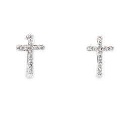 Natural .06ct Diamond Cross Earrings 14KT White Gold