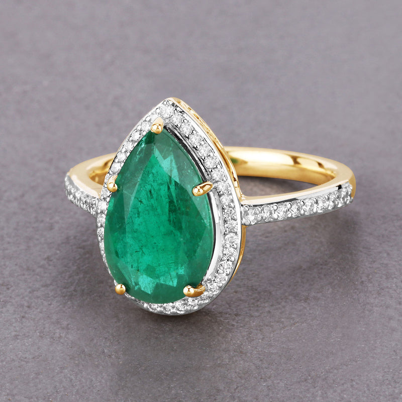 IGI Certified 3.62 Carat Genuine Zambian Emerald and White Diamond 14K Yellow Gold Ring