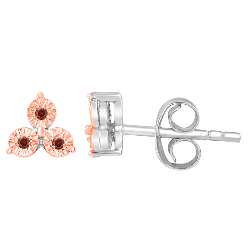 V3 Jewelry 18K Rose Gold Plated Genuine Red Diamond Stud Earrings