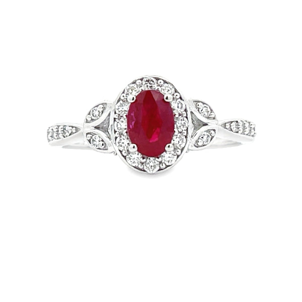 Natural .93ct Ruby Diamond Ring 14KT White Gold