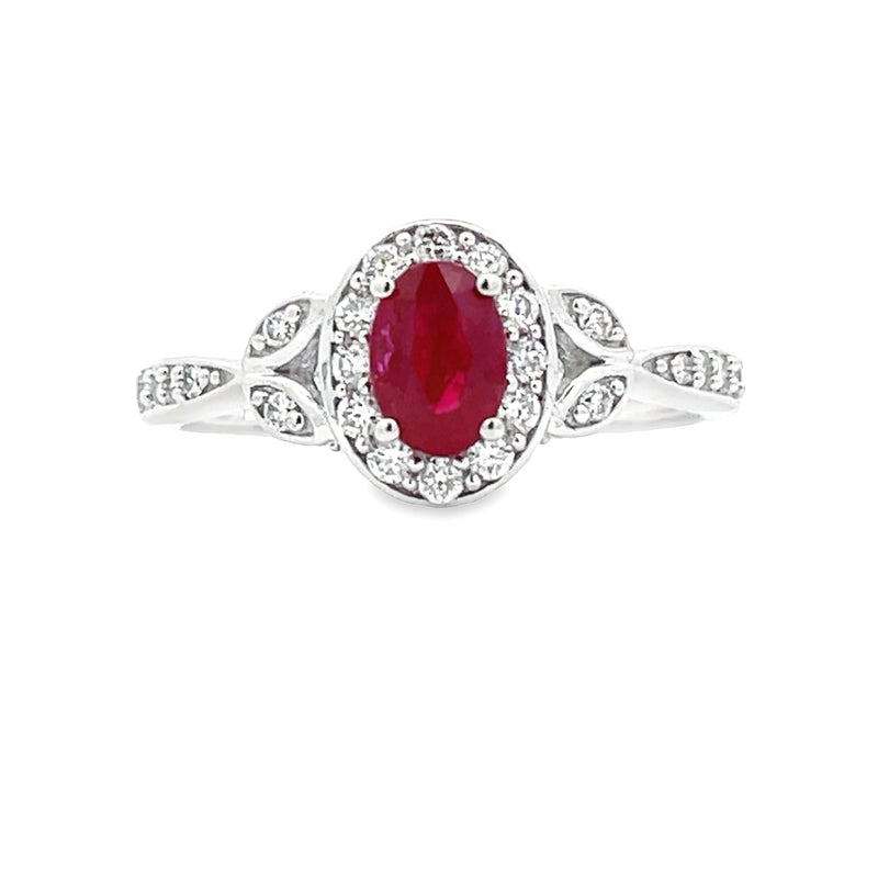 Natural .93ct Ruby Diamond Ring 14KT White Gold