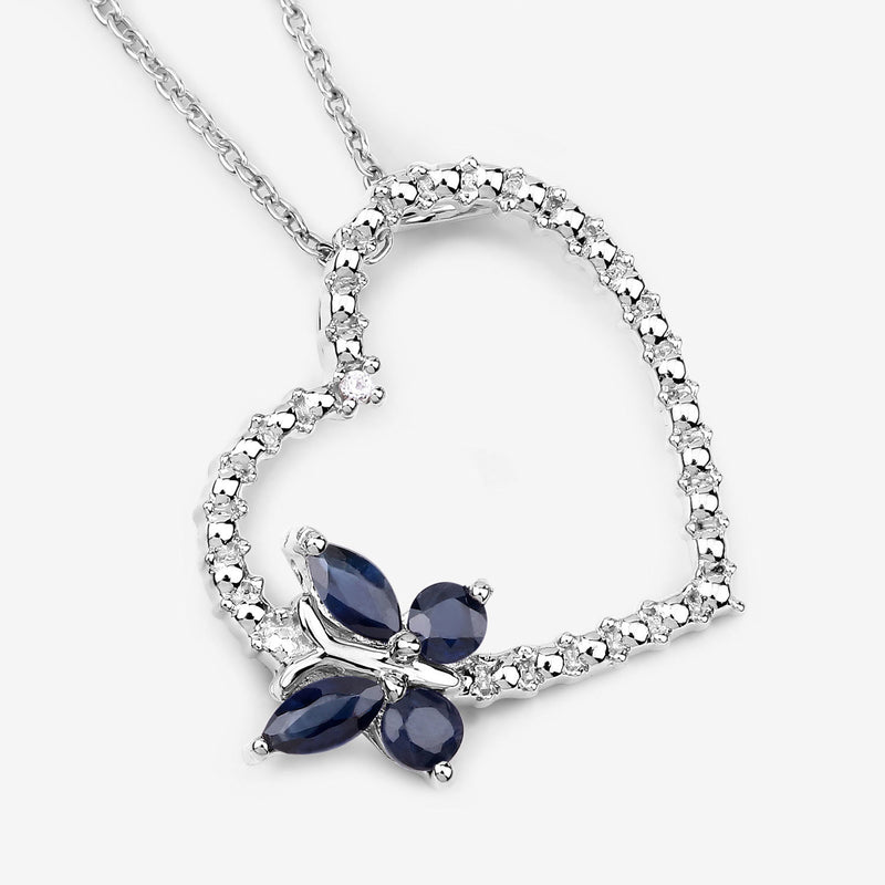 0.50 Carat Genuine Blue Sapphire and Created White Sapphire .925 Sterling Silver Pendant