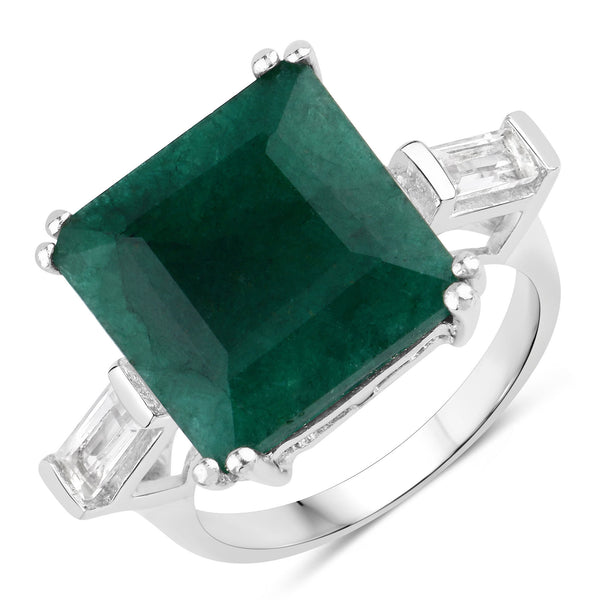 7.95 Carat Dyed Emerald and White Topaz .925 Sterling Silver Ring