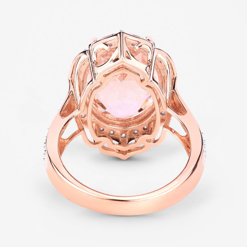 8.07 Carat Genuine Morganite and White Diamond 14K Rose Gold Ring