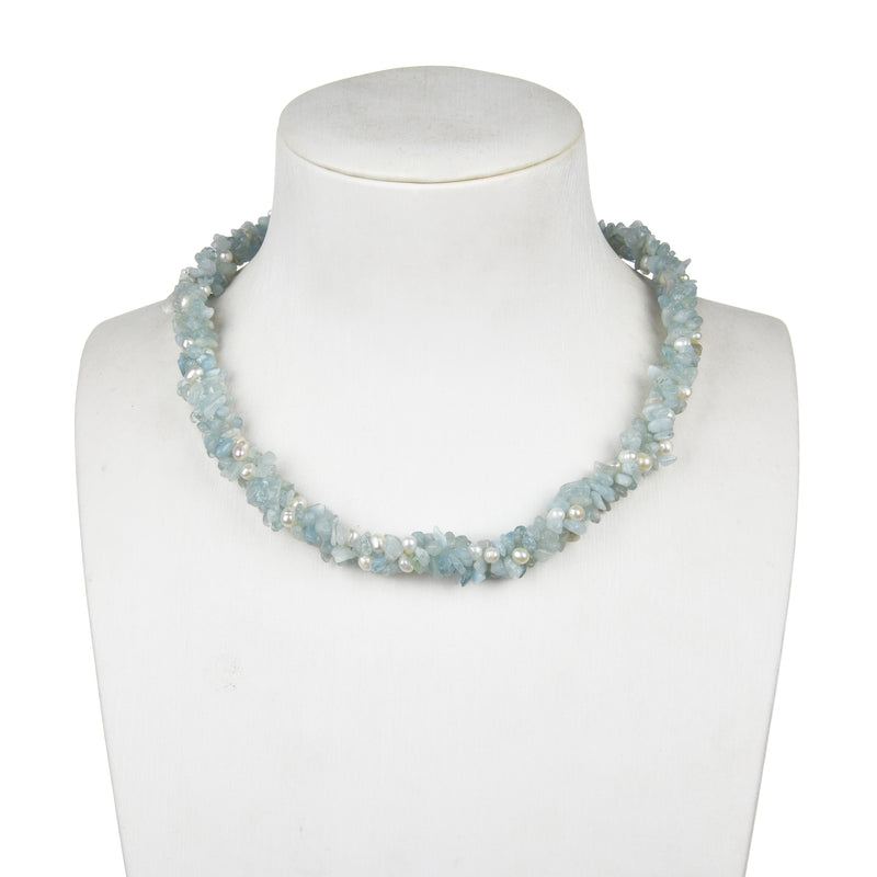 V3 Jewelry Aquamarine and Pearl Strand Necklace