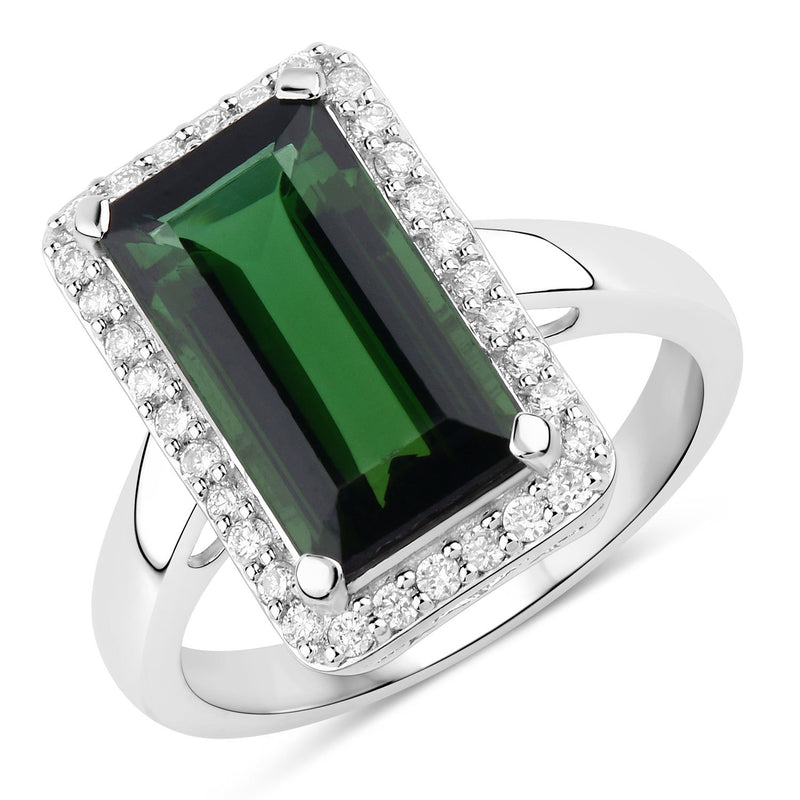 4.62 Carat Genuine Green Tourmaline and White Diamond 14K White Gold Ring