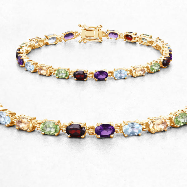 8.96 Carat Genuine Multi Stones .925 Sterling Silver Bracelet