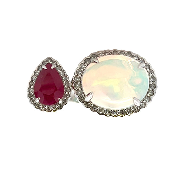 Natural 3.37ct Opal Ruby Ring 14KT White Gold