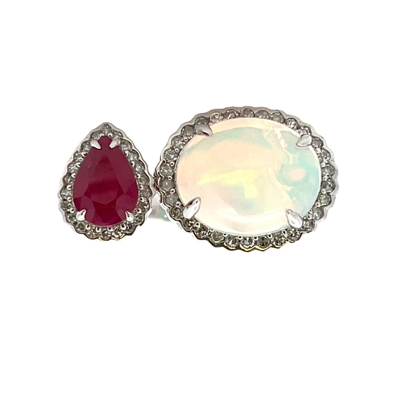 Natural 3.37ct Opal Ruby Ring 14KT White Gold