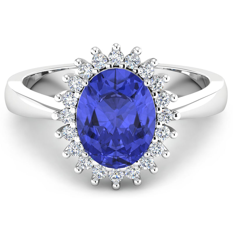 1.34 Carat Genuine Tanzanite and White Diamond 14K White Gold Ring