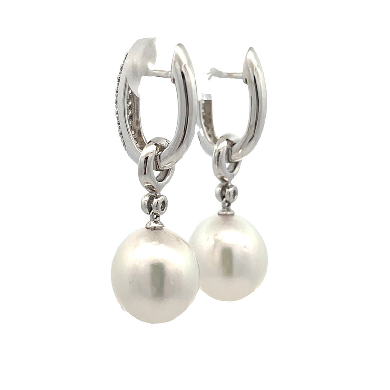 South Sea Pearl Diamond Dangle Earrings 18KT White Gold