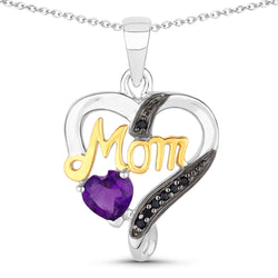 0.48 Carat Genuine Amethyst and Black Spinel .925 Sterling Silver Pendant