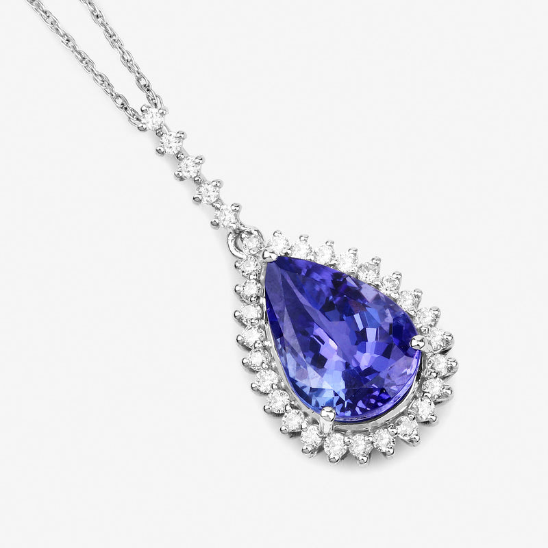 3.05 Carat Genuine Tanzanite and White Diamond 14K White Gold Pendant